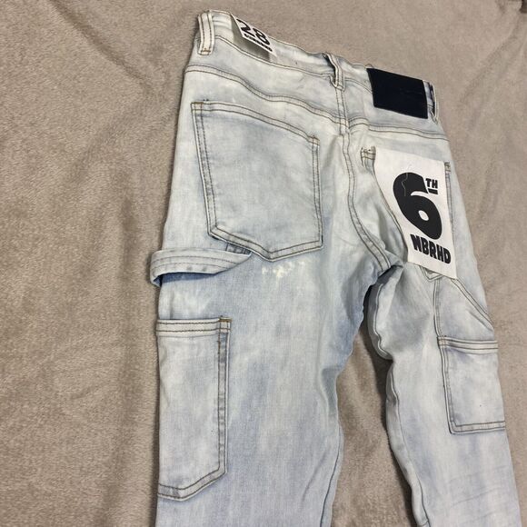 6th NBRHD NEW Mens 28 Stacked Jeans New Fields Light Wash Distressed Stretch - Picture 13 of 16